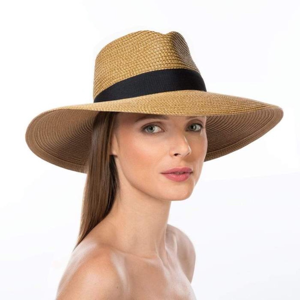 Eric Javits Wide-Brim Straw Hat with Black Band